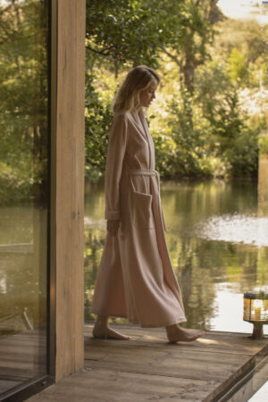 a cozy morning look in wool-silk knit robe