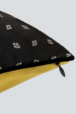 Signature MT Silk Square Pillow showcasing a luxurious black silk with delicate golden dot pattern for sophisticated home decor.