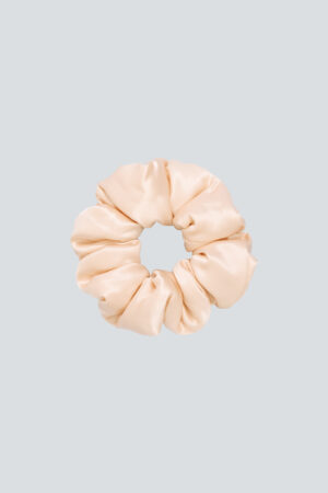 Donuts Large Silk Scrunchie in champagne with plush gathers for a cushioned, low-friction hold.
