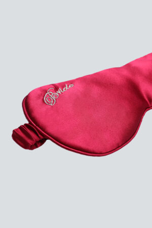 Elegant Wedding Silk Eye Mask in vibrant pink with 'Bride' embroidered in cursive script, perfect for bridal sleepwear.