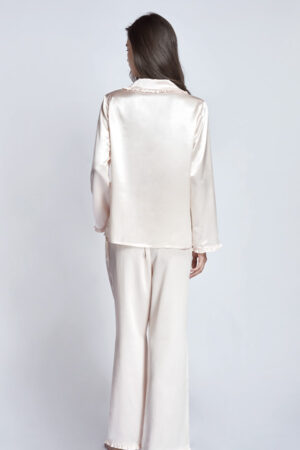 Back view of Daisy Women's Pink Pajama Set, highlighting straight-leg trouser cut for comfort and style.