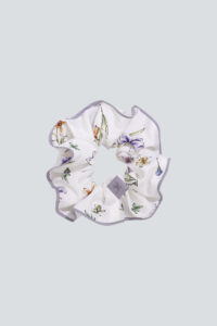 Brilliant White Silk Scrunchie with Iris Print by MANITO