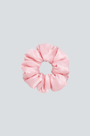 Pink Donuts Large Silk Scrunchie in soft silk, gentle on hair and perfect for loose curls after wet-to-dry styling.