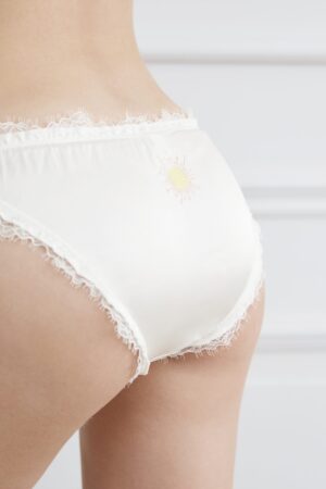 Coucou Women's 2pcs Silk Briefs with pastel sun embroidery and delicate lace trim.
