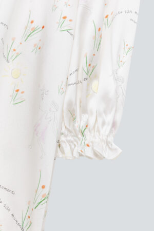 Detail of ruffle trim and stylish lantern sleeves on the Princess Louise Silk Nightgown.