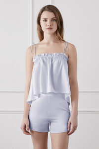 Lilac version of the Blooming Camisole & Shorts Set featuring adjustable shoulder ties and soft flowy fabric.