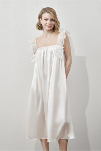 MANITO Angel Tank Silk Maxi Dress with romantic lace straps and flowing A-line silhouette.