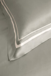 MANITO Authentic Silk Pillowcase Set in sage green featuring double-line border details for a refined finish.