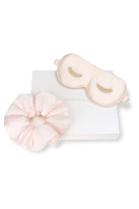 Bestie Gift Box with pink silk eye mask and scrunchy displayed on MANITO gift box.