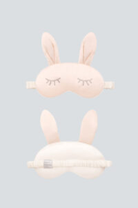 Front and back display of Bunny Child Eye Mask highlighting rabbit ears and silk texture.