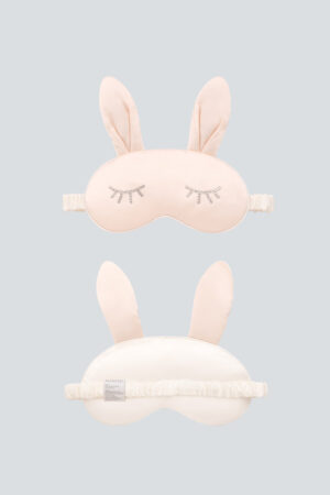 Front and back display of Bunny Child Eye Mask highlighting rabbit ears and silk texture.