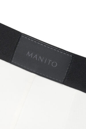 Close-up of MANITO logo waistband on Cloud light Men's Underwear, showing refined stitching and premium fabric detail.