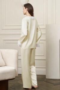 Back view of Court Women's Pajama Set, the relaxed silhouette flows softly with lace detail for graceful lounge moments.