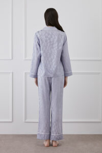 Back view of MANITO Damier Women's Pajama Set with relaxed silhouette and smooth drape.