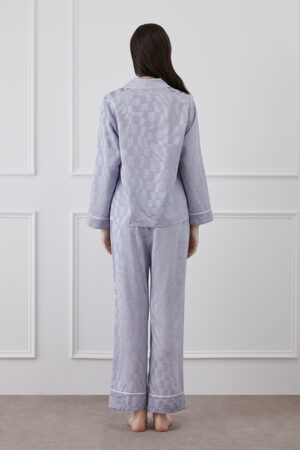 Back view of MANITO Damier Women's Pajama Set with relaxed silhouette and smooth drape.