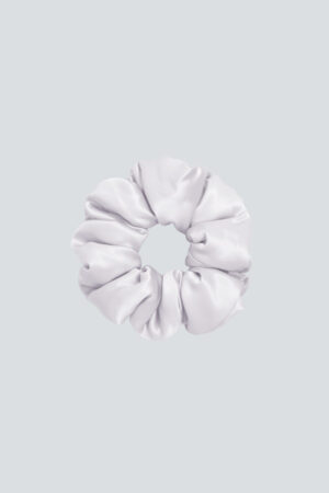 Donuts Large Silk Scrunchie in silver grey with plush gathers for a soft, secure everyday styling.