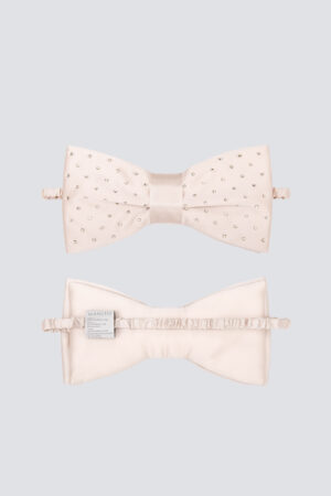 Duchess Pink Bow Silk Cute Eye Mask a ruffled elastic band, featuring both front and back views.