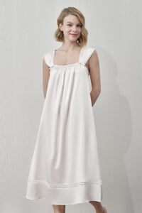 MANITO Duchess Tank Silk Maxi Dress in ivory with pleated straps and flowy A-line fit.