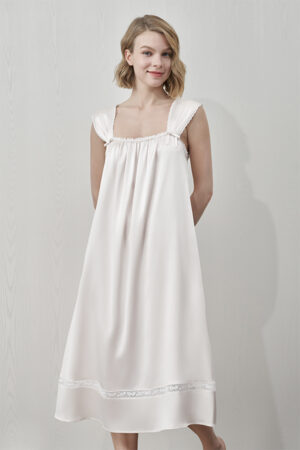 MANITO Duchess Tank Silk Maxi Dress in ivory with pleated straps and flowy A-line fit.