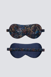 Euphoria Silk Eye Mask for Men featuring French floral prints on the front and smooth navy satin backing.
