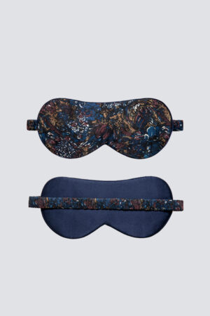 Euphoria Silk Eye Mask for Men featuring French floral prints on the front and smooth navy satin backing.