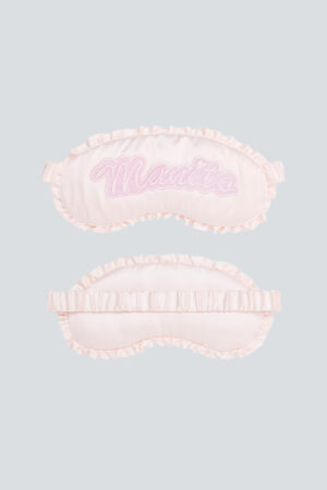 MANITO Fairy Silk Eye Mask in pink, front and back flat lay with ruffle trim design.