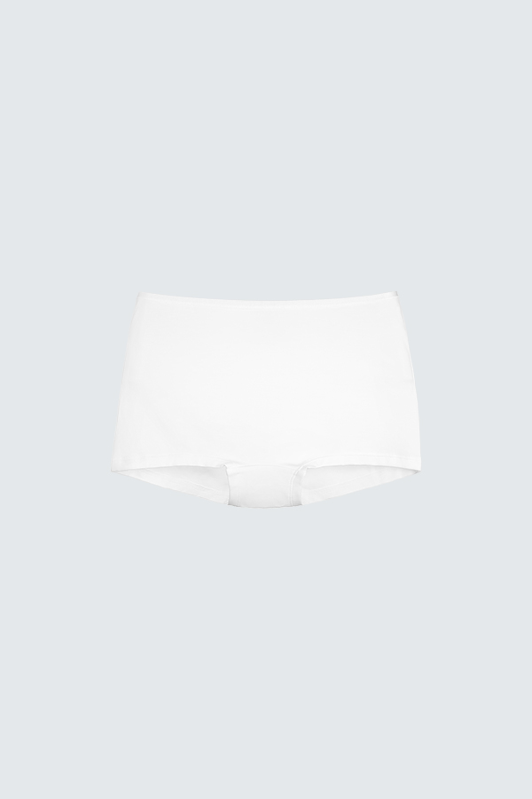 Cozy fit New Soft Women's Modal Silk Boyshorts in pure white.