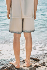 MANITO Inkmark Men's Short Pajama Set showing the rear shorts design with blue dip-dye hem. 