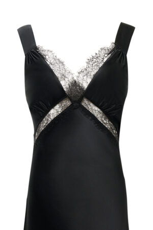 Close-up of Latica Lace Maxi Dress, showing intricate lace details and the diagonal cut-out band.