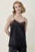 MANITO Latica Lace Silk Camisole Top in black, flat lay with lace detailing on neckline and hem.
