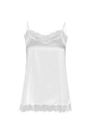 MANITO Latica Lace Silk Camisole Top in ivory, flat lay showing full front view with lace trim.