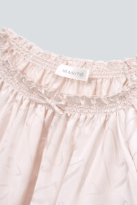 Close-up of MANITO Loving Kid's Nightdress neckline with soft gathers and delicate bow detail.