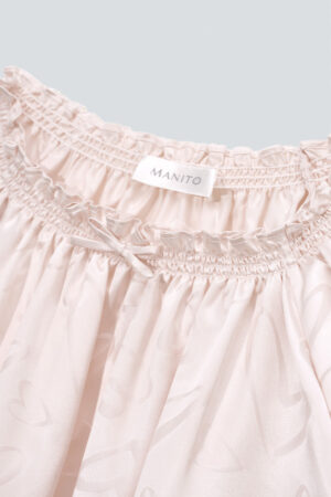Close-up of MANITO Loving Kid's Nightdress neckline with soft gathers and delicate bow detail.