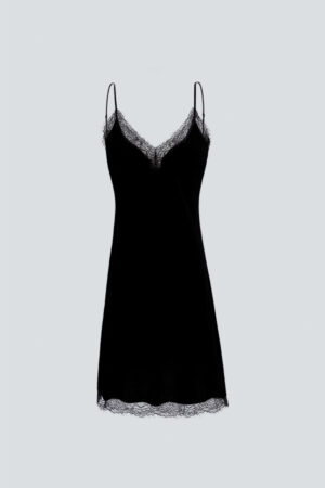 Full display of MANITO Luella Silk Velvet Black Nightdress.