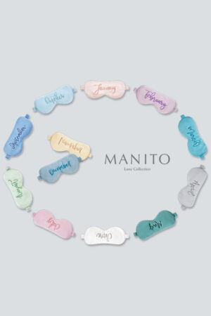 MANITO Lune Silk Eye Mask collection featuring all twelve months in sequin embroidery.