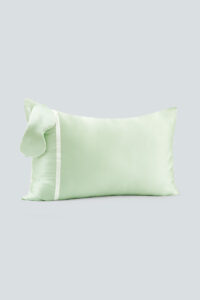 Macaron Silk Pillowcase & Eye Mask Set in mint green showcasing a smooth silk pillowcase and matching eye mask.