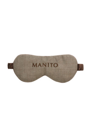 The front of Maple Men's Eye Mask laid flat, showing the understated brown check pattern and embroidered logo.