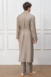 Back view of the Maple Men's Long Robe, displaying the long relaxed fit and structured yet comfortable silhouette.