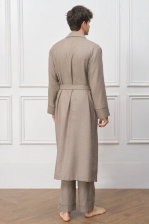 Back view of the Maple Men's Long Robe, displaying the long relaxed fit and structured yet comfortable silhouette.