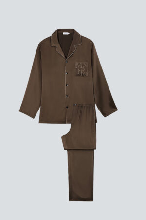 MANITO Neat Men's Lounge Set in coffee brown featuring monogram pocket and silky smooth texture.