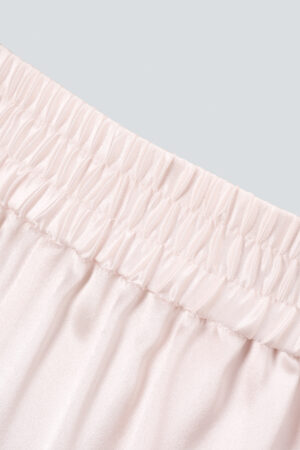 Detail shot of the polo shirt elastic cuff from MANITO new authentic women's polo shirt pajama set in a ballet pink color.