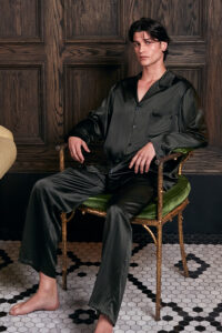 New Fragment Men's Lounge Set in knit bomber style, crafted with wool-silk blend for cozy and refined lounging.