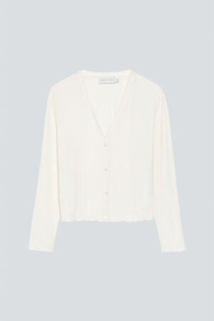 New Soft Women's Camisole Set in white featuring soft fabric with scalloped edges and button-front cardigan.