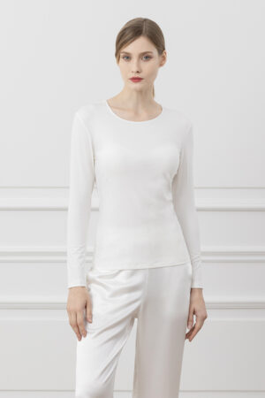 Newsoft Women's Modal Knit T-Shirt in white, styled in a clean front-facing view with a flattering fit.