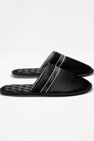 Side profile of NoirRuban Men's Silk Lounge Shoes, slim slip-on silhouette with visible diamond-quilt footbed.