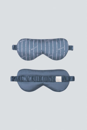 Front and back flat lay of MANITO Ocean Stripe Men's Silk Eye Mask with vertical stripe print.
