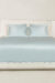 Ocean Wave Bedding Sets with Fitted Sheet-4 Pieces: 22 momme silk-cotton satin, wave embroidery, piped trim, and serene baby blue comfort.