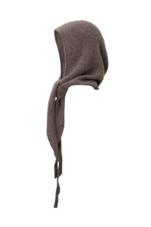 Brown Purity Knit Balaclava, side angle showing the soft drape and flexible knit construction.