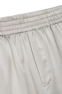Waistband and pocket detail of MANITO Ribbon Men's Polo Silk Pajama Set shorts with elastic fit and smooth finish.