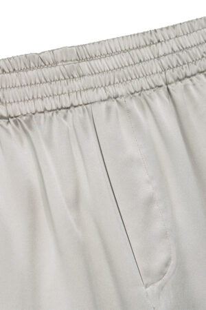 Waistband and pocket detail of MANITO Ribbon Men's Polo Silk Pajama Set shorts with elastic fit and smooth finish.